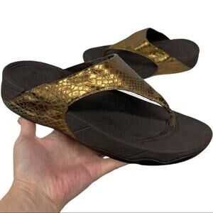 FITFLOP Sandals Lulu Metallic embossed Thong Sz 10